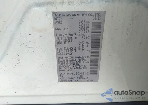 2015 Nissan Rogue Sl from USA, damaged, VIN 5N1AT2MT4FC924942